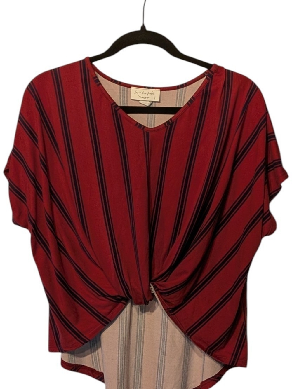 lavender field Burgundy & Navy Striped Twist-Front Tee